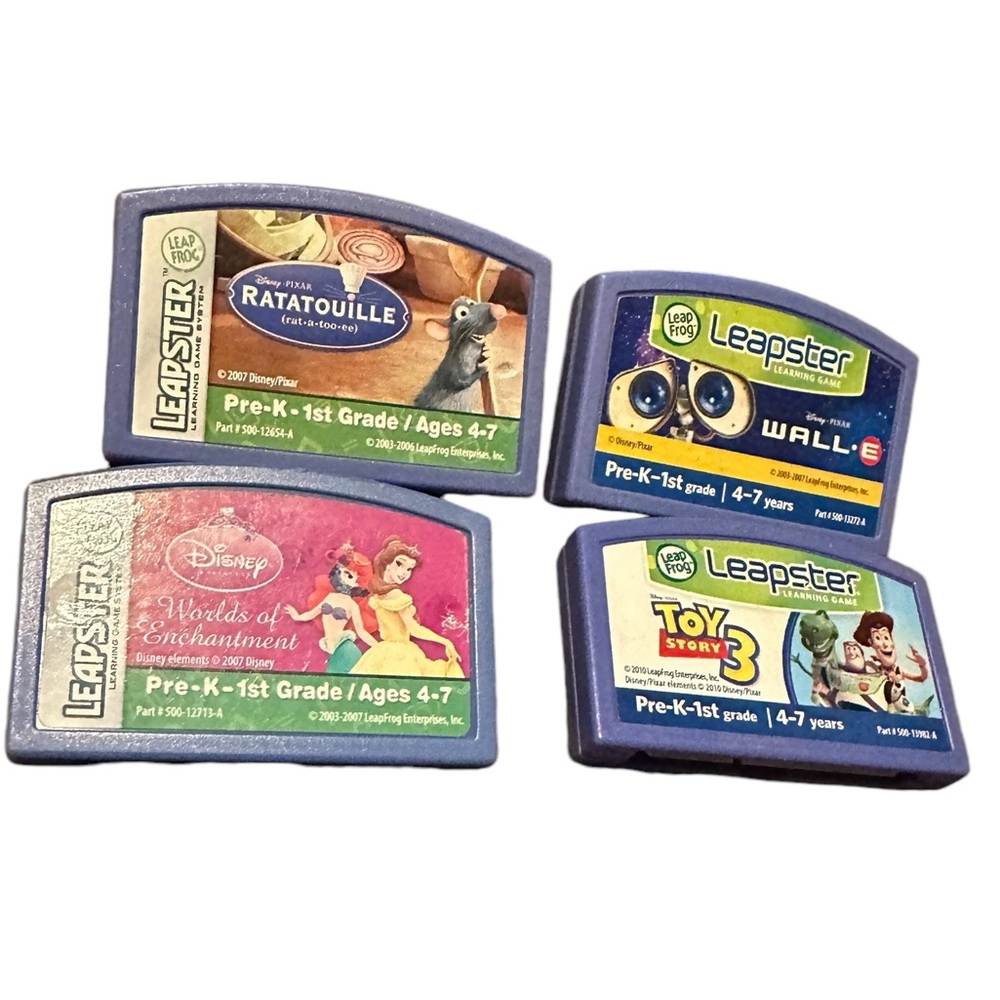 Leapster Pre K-1st Grade Disney Princesses, Ratatouille, ToyStory, WallE-4 games